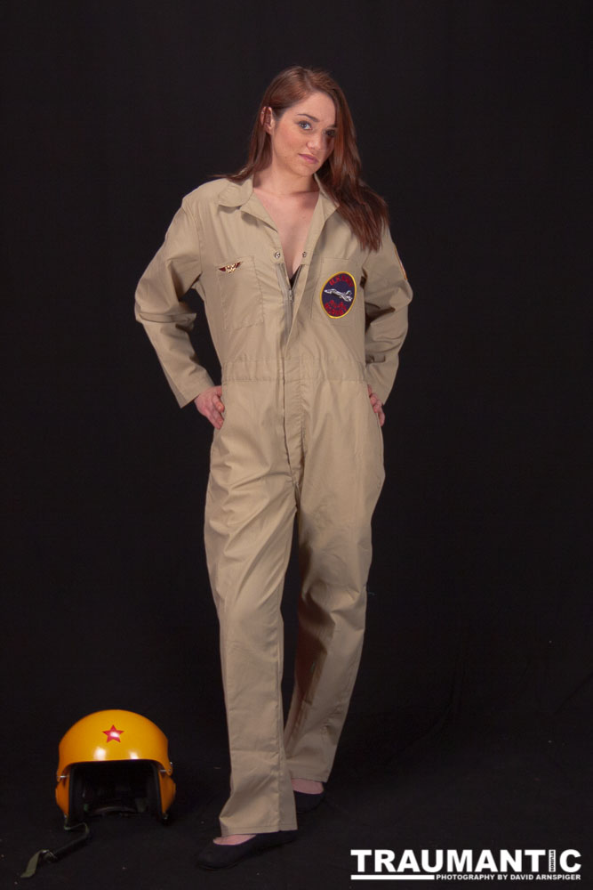 Lindsey was visiting and wanted to shoot, and I had an idea for a pinup based on a pilot's helmet I had recently been given.  So we went to a local military surplus and whipped up a pilot costume and did this shoot.